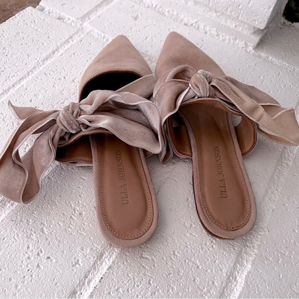 Ulla Johnson Lou Velvet/Suede Bow Slides Mules in Dust Pink Size IT 36 US 6 - Picture 3 of 9